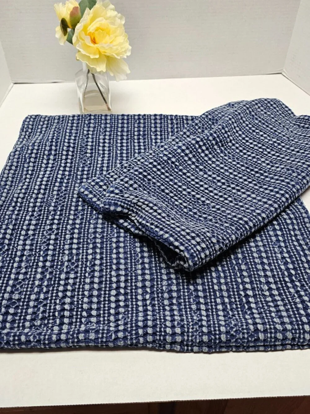 2 Pottery Barn Pillow Cover Throw Sofa Bed Blue Lumbar Weave 18 X18